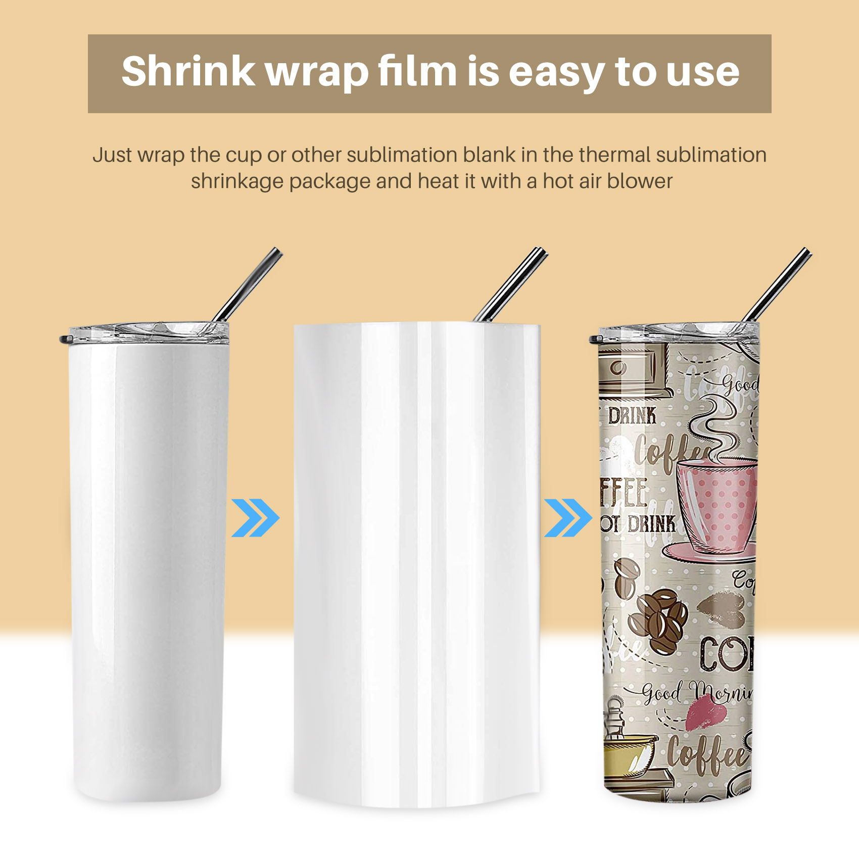 Sublimation Mug White - A19F-8X12 Zoll Sublimations-Schrumpfhüllen, 60 Stück weiße